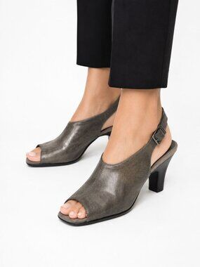 Aerosoles Gin Class Vegan Leather Gray Slingback Heeled Sandals Sz 8.5 NWT